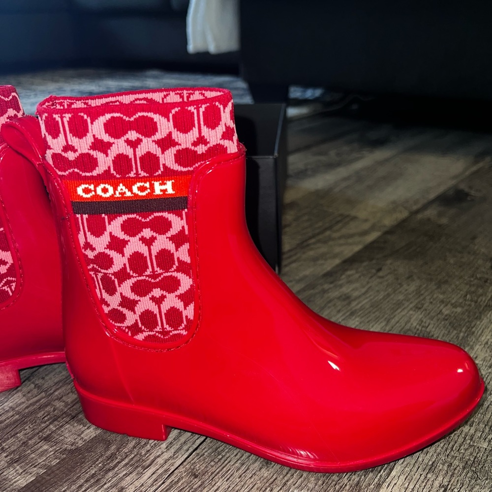 Coach red rain boots